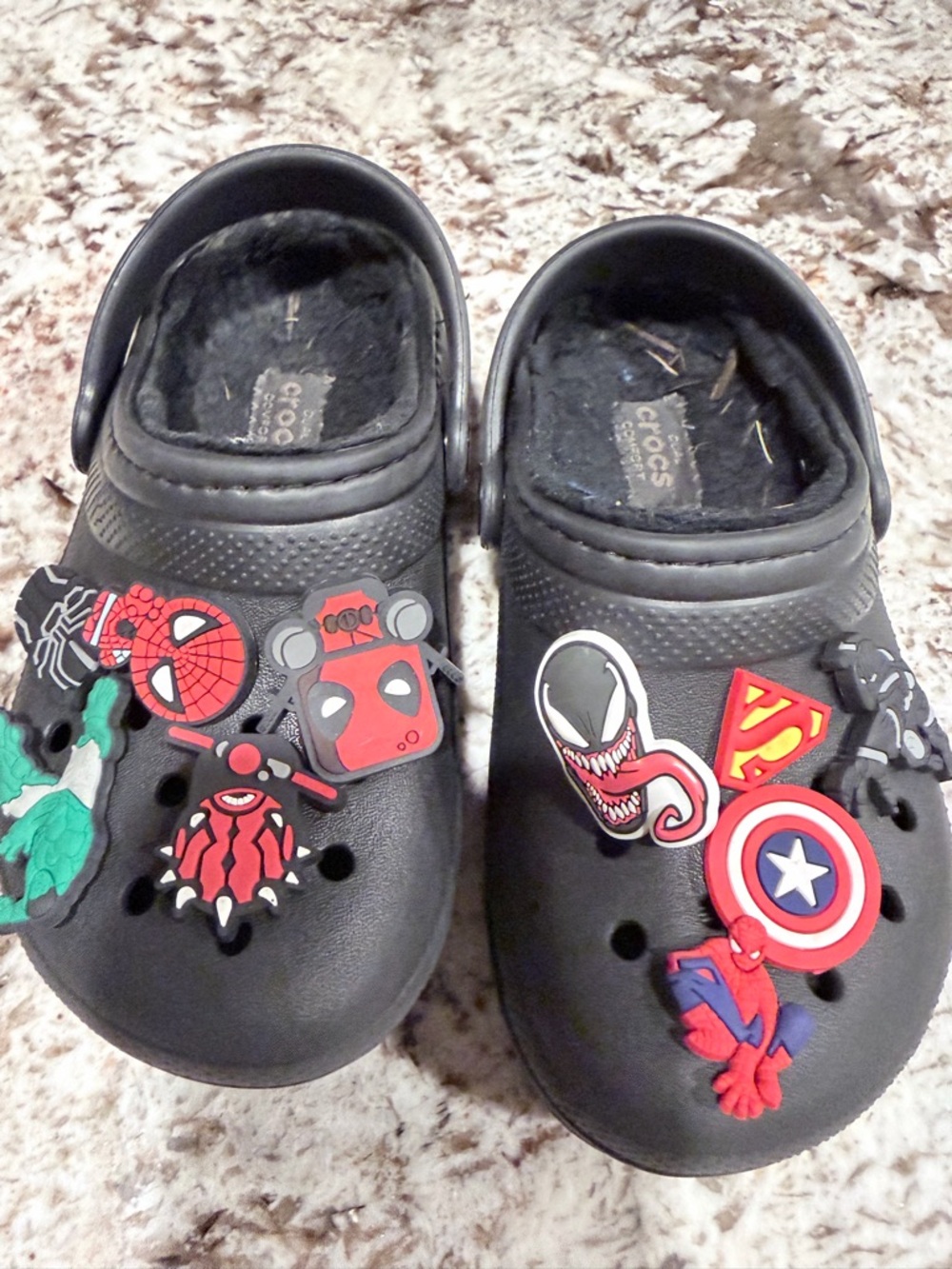 CROCS Kids Black Clogs with Superhero Jibbitz